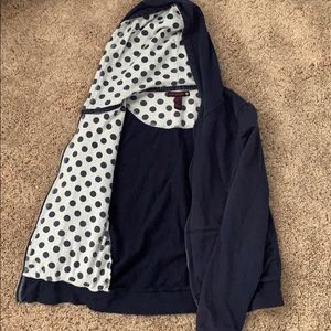 Navy blue with polka dotted interior jacket!